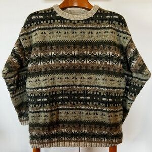 Vintage Woolrich Womens Sweater Wool Blend Green Stripe